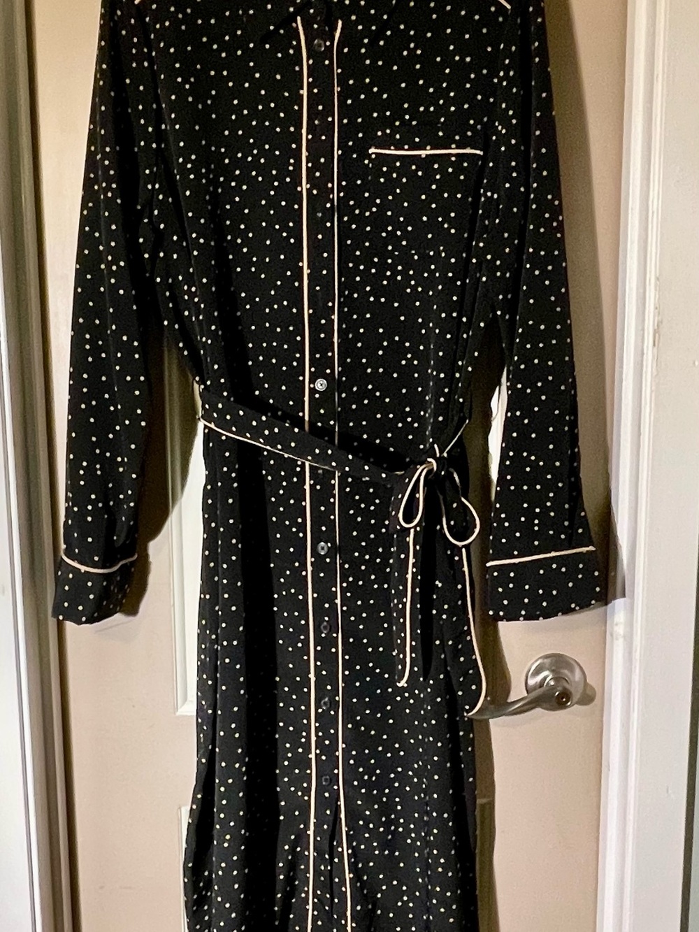 Who What Wear Black Dress with Khaki Polka Dots and Contrast Piping